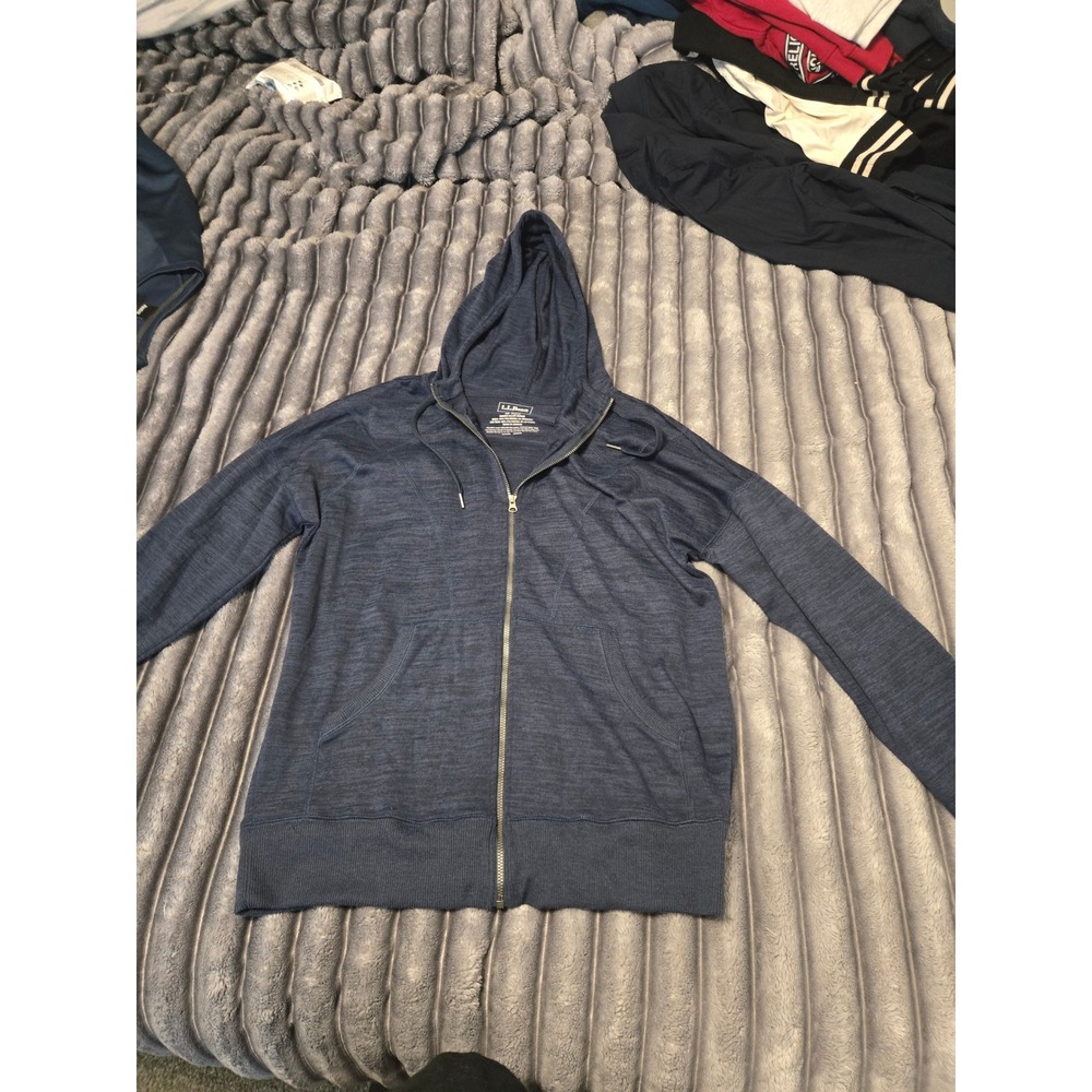 LL Bean Womens Full Zip Hoodie Navy Blue Space Dye Marl Jacket M Regular 297113